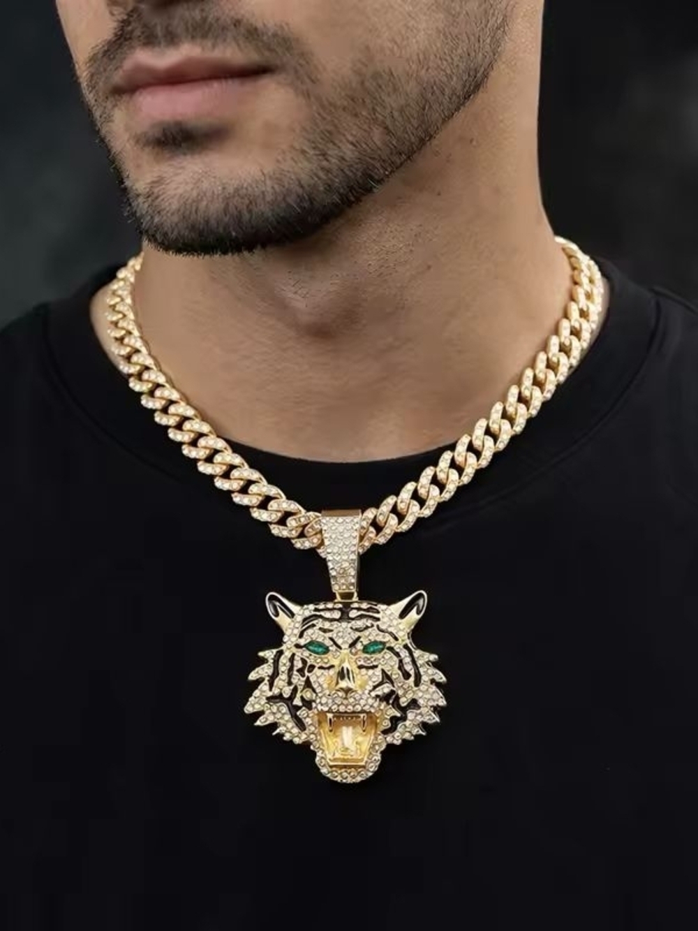 Statement Tiger Pendant (Pendant Only) – Rhinestone Gold - Picture 3 of 4